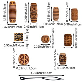 50PCS Wooden Hair Jewelry for Braids, Wooden Hair Tube Beads Locs Dreadlock Accessories Hair Tube Hair Cuffs DIY Braid Clips for Hip Hop Style
