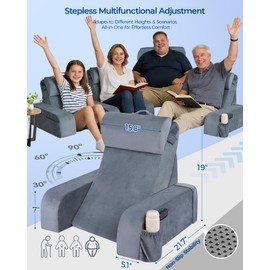 Kayfia Reading Pillow, 30-90° Stepless Adjust Angle & Height, Medium, Grey