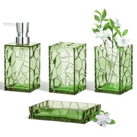 HBlife Bathroom Accessories Set, Sage Green Acrylic Bathroom Counter Set with Toothbrush Holder, Soap Dispenser, Tumbler, Soap Dish, Boho Modern Bathroom Accessories Decor, Ideal Gift Choice