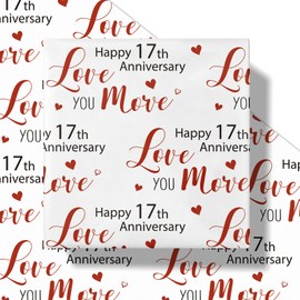 RUSPEPA Wrapping Paper Roll for 17th Anniversary - 17 Inches x 16.4 Feet - Happy 17th Anniversary Love you More Design on Durable Paper for Wedding Anniversary, Valentine's Day and Special Occasions