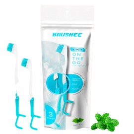 Brushee - The Evolution of Oral Care | 4-in-1 Tool (Paste + Brush + Floss + Pick) | Individually Wrapped | Disposable | Prepasted Travel Toothbrushes | Small Adult Toothbrush - (3-Pack)