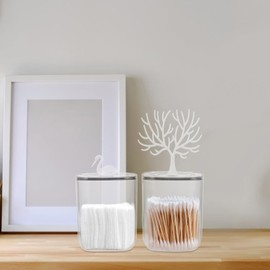 SHOWERORO 2pcs Cotton Swab Dispenser Lid Transparent Storage Box for Cotton Pads Toothpicks Jewelry and Tools Keeps Your Desktop Organized