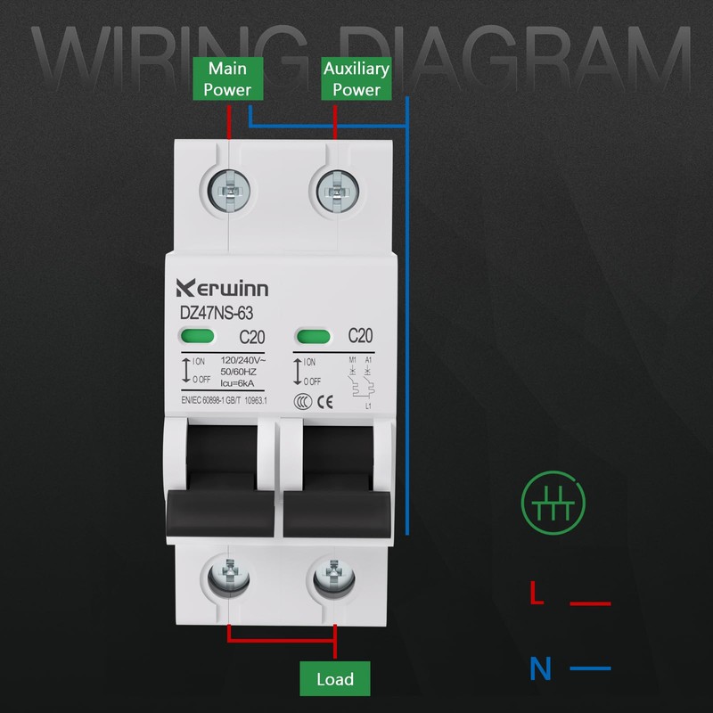 KERWINN Single-Side Interlock Circuit Breaker Manual Transfer Switch 120V/240V AC