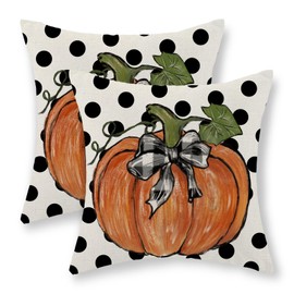 Fall Pillow Covers 22x22 Set of 2 Pumpkin Maple Leaves and Polka Dot Fall Decor Pillowcase Linen Autumn Thanksgiving Decorative Outdoor Throw Pillow Covers Farmhouse Cushion Case for Couch Home