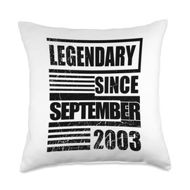 Lustige Geburtstagssprüche zum 19. 19th Birthday Legendary Since September 2003 Throw Pillow, 18x18, Multicolor