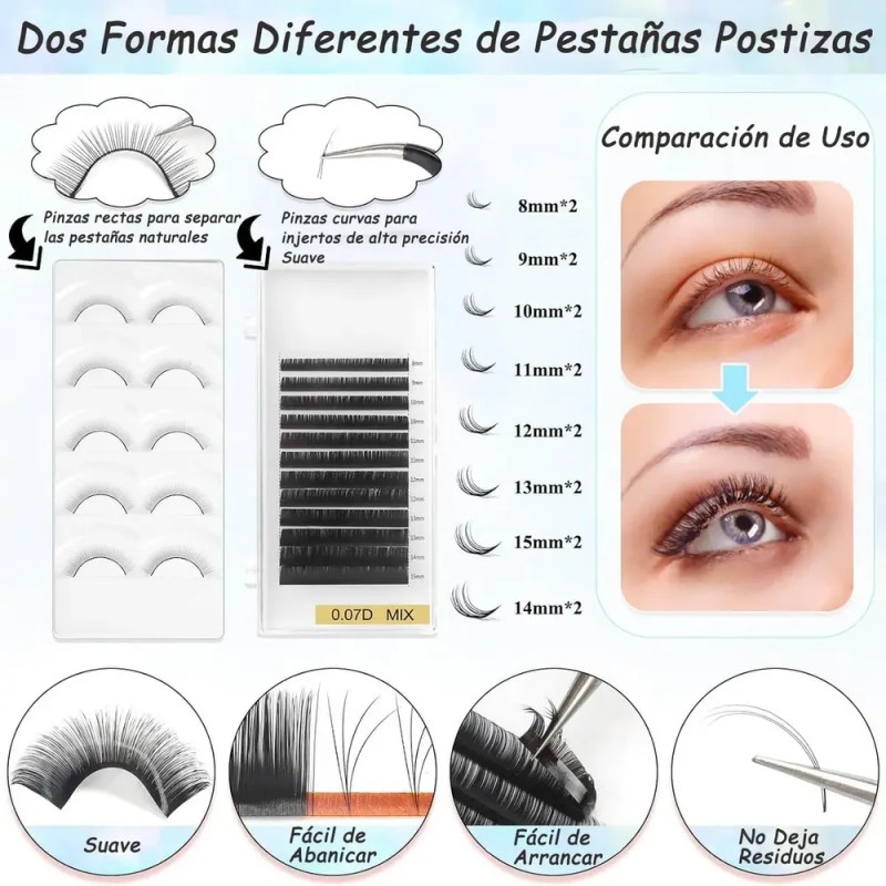 Kit Profesional de Extensiones de Pestañas con Curvatura D para