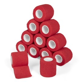 Sagafly Haftbandage Verband Selbstklebender 5cm x 4,5m, 12 Rollen Fixierbinde Selbsthaftend Koh?sive Bandage f??r Erste Hilfe Dog Tierarztwickelband Sport Elastische Binde f??r Handgelenk, F???e (Rot)