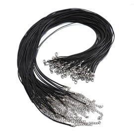 100 Pcs 24" 1.5mm Black Waxed Necklace Cord String Bracelet Faux Leather Chain Clasp Bulk for Jewelry Making Supplies Accessories