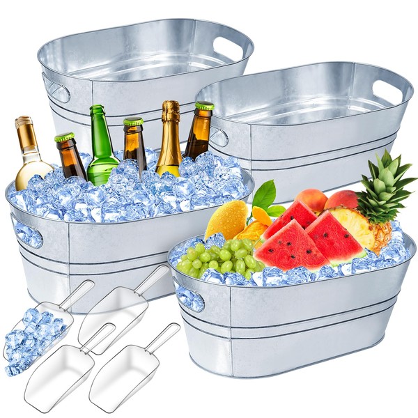 4 Gallon Large Ice Buckets for Parties, IKAYAS Galvanized Ice