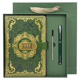 Neehows Lock Journal Diary Password Book, A5 5.9"x8.5" 200 Pages PU Leather Locked Notebook Password Diary Address Book with Pen, Index Tabs for Men and Women - Green