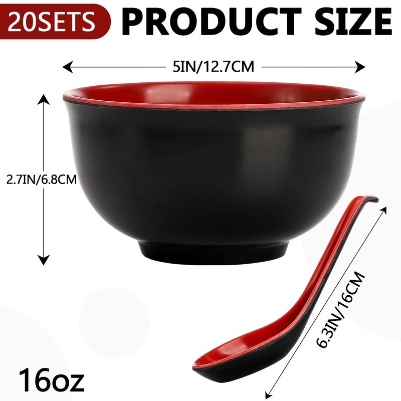 LOSYHU 20 Pack Miso Soup Bowls with Spoons, 16 Oz