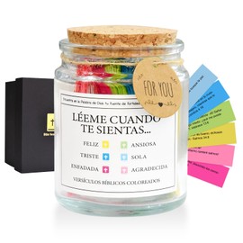 Tarro de Versículos Bíblicos en Español - 90 Citas biblia inspira en español, Frasco de Versículos Bíblicos con Tapa de Corcho Natural, Ideal para Regalos Biblia de Estudio para Mujeres
