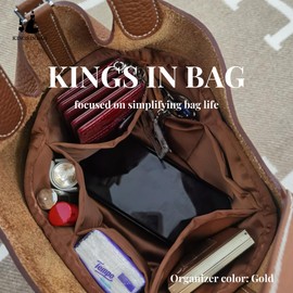 KINGS IN BAG Organizer Insert for Purse Bags, Luxury Bags Storage with Silky Satin, Fits for Picotin 22 Bags, Lightweight Multi-Pocket Inner Bag for Daily Use(Gold, Picotin22)