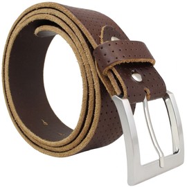 BELTINGER Belt Made of Full Cowhide Leather in Pierce Look, 4 cm, Jeans Belt for Men and Women, 40 mm, Leather Belt 4 cm, Mud, Silver