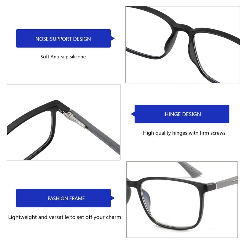 BLUEMOKY Blue Light Reading Glasses for Men，Sport Square Frame Readers,