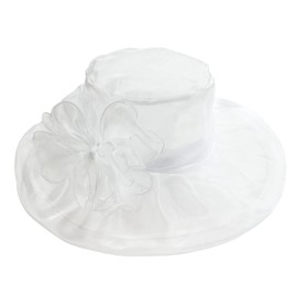 Women Girl Kentucky Derby Tea Party Fascinator Hat Church Funeral Cocktail Easter British Sinamay Organza Veil Dress Hat Cap, White, One Size-Large