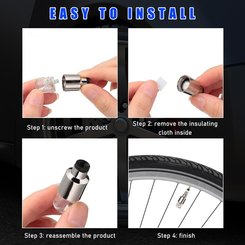 Ziciner 4PCS LED Tire Valve Cap Lights, Neon Spoke Flash