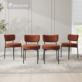 Puntogen Brown Boucle Dining Chairs Set of 2, Mid Century Modern Chair Set with Upholstered Sherpa, Kitchen Chairs with Curved Backrest & Metal Legs, Round Velvet Dining Room Chairs for Living Room