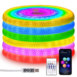ShineBerky RGBIC LED Strip Light 5V 5m, 360° Dynamic Illumination, Music Sync, with Remote & APP Control, Waterproof Flexible Neon Rope Light for Bedroom, Indoor/Outdoor Party and Festive Decoration