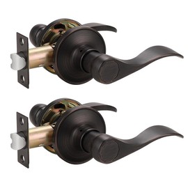 Probrico Interior Oil Rubbed Bronze Door Handle, Wave Style Passage Door Handles, Keyless Door Levers Lockset for Closet and Hallway (2 Pack, Modern)