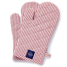 Encasa Homes Long 12"x7" Oven Microwave Hand Gloves Mitts (2 pc Set) for Kitchen Cooking & Baking - Heat Resistant, Thick & Safe, Protection of Hands from Hot Utensils - Ticking Red