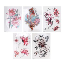 Pegatinas de Tatuaje 5 Piezas de Flores, Tatuajes Temporales, Pegatinas para Brazo, Espalda, Cintura, Vientre, Tatuaje, Impermeable, Exquisito Tatuaje Temporal, Pegatina para el Cuerpo para Mujeres Y