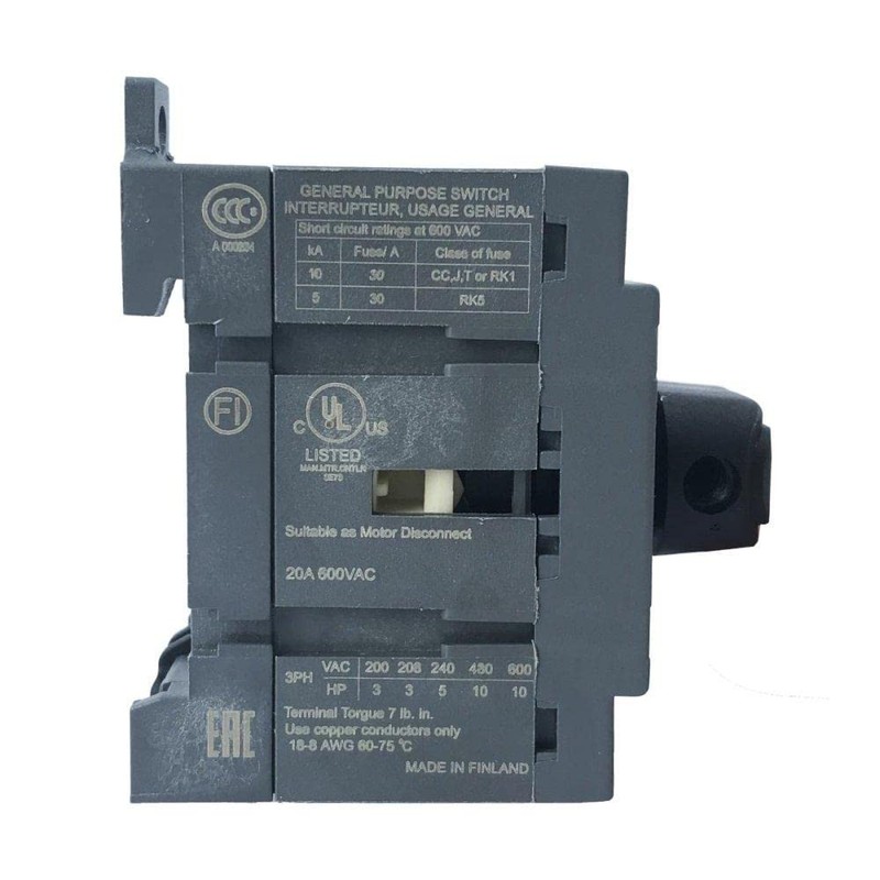 ABB OT16F3 Disconnect Switch, NON-Fused, 16A
