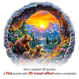 KaayeeWood Wooden Puzzle for Adults, 3D Vision Effect, The Journey of the Bear, Wooden Puzzle, Unique Wooden Puzzle with Gift Box, Gifts for Children and Adults (34 x 33.7 cm, 295 Pieces)