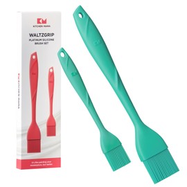 Kitchen Mama WALTZGRIP Platinum Silicone Basting Pastry Brush: Set of 2 Heat-Resistant for Cooking, Baking, Pastries, Grilling, Spreading Oil, Butter, BBQ Sauce, Eggs. Dishwasher-Safe (Teal)