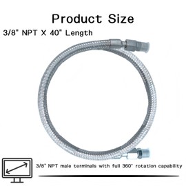 Industrial Grade Reinforced Air Compressor Hose Assembly - 3/8" NPT Male Connectors - 40" Flexible Stainless Steel Braided Line with 360° Rotating Fittings (450 PSI/750°F Rated)