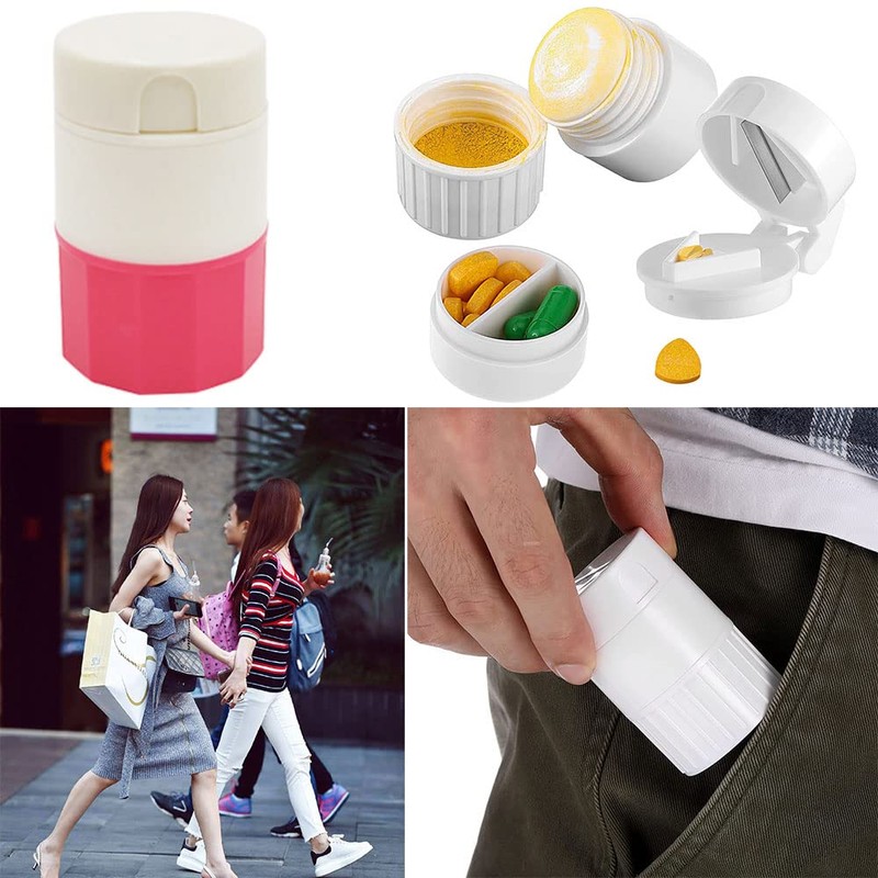 2PCS 4 in 1 Portable Pill Crusher Cutter Multifunction Pill