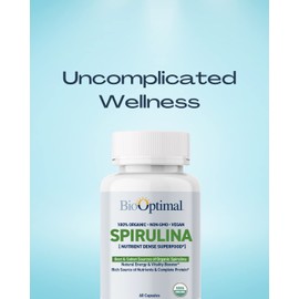 BioOptimal BioOptimal Organic Spirulina Tablets - Organic, Non-GMO, No Additives or Fillers - 500mg Premium Quality Dietary Supplement with Vitamins, Minerals, & Antioxidants (120 Tablets)