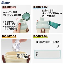 Skater PSB5SANAG Water Bottle, 16.9 fl oz (480 ml), For Kids, Antibacterial, Plastic, Kid-Friendly, Lightweight, Made in Japan