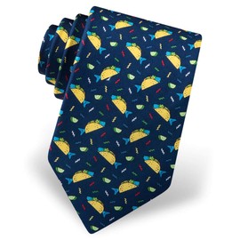 Alynn Men's 100% Silk Navy Blue Fish Tacos Foodie Tie Necktie