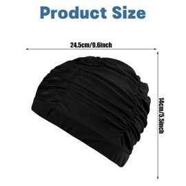 2 PCS Swimming Caps Women Black Pleated Swimming Cap,Nylon Cloth Swimming Cap Extra Large Swim Caps Elastic Comfort Swim Hats for Women Very Long Thick Hair Keep Hairstyle