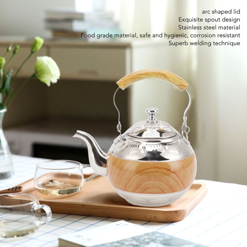 Tea Pot 1L Stainless Steel Thickened Strong Corrosion Resistant Silver