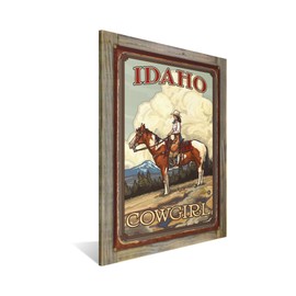 Northwest Art Mall Idaho Summer Cowgirl Rustic Metal Print on Reclaimed Barn Wood from Travel Artwork by Artist Paul A. Lanquist 17" x 23"