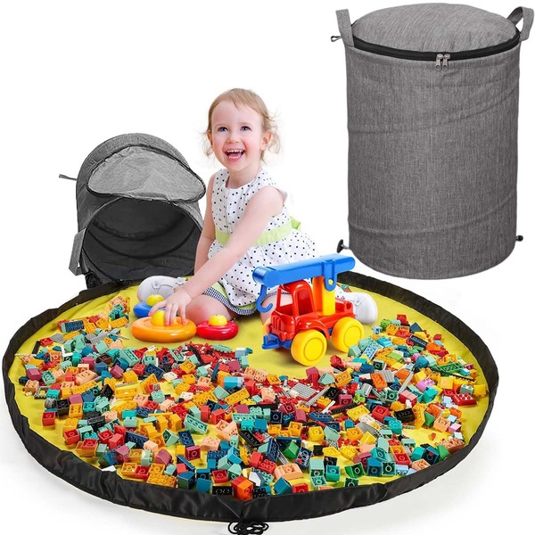 Duscdesp Toy Storage Bag with Play Mat and Lid, Building
