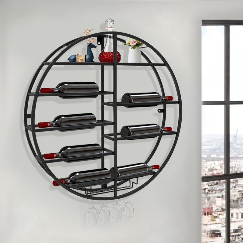 YIYIBYUS Round Wall Mounted Wine Rack,Wine Shelf Wall Mounted, Round