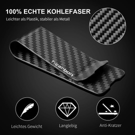 T-carbon Carbon Fibre Matte Money Clip, Comfortable to Touch, Money Clip for Men, Money Clip for Banknotes, Money Clip, Black, black, Mattes