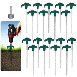 18 Tent Stakes Heavy Duty Metal Tent Stakes Screw in Camping Stakes with Luminous Head Ground Anchor Pegs Threaded Tent Spikes with Hex Head Driver and Storage Box, Green