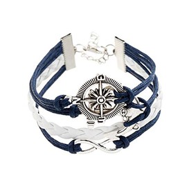 SBI Jewelry Women Navy White Safari Anchor Hook Leather Bracelets Multi-layer Wrap Black Men Beaded Infinity Friendship Wristband Beads Couple Silver Birthday Anniversary