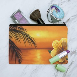 Beach Sunset Hibiscus Flower Hawaiian Makeup Cosmetic Bag Organizer Pouch