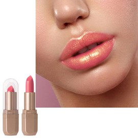 Light Pink Lip Stick with Golden Shimmers, Glitter Metallic Lipstick Bright Pink Lipstick for Women, Silky Smooth Full-Coverage Lipsticks, Longlasting Non-Sticky Hot Pink Tinted Lip Balm for Women