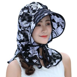 [LYING] UV Protection Hat, Farming Work, Gardening, Sun Hat, Women's Cap, Summer, Stylish, Floral Pattern, Sun Visor, Wide Brim, Anti-UV Protection, Neck Guard, Foldable, Lightweight, Women's, Sun