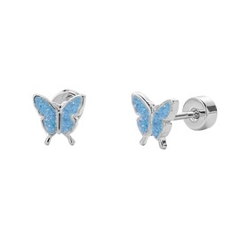 20G Butterfly Glitter Enamel Screw Flat Back Small Tiny Stud Earrings for Women Minimalist Cute Stainless Steel Silver Plated Animal Cartilage Tragus Piercing Little Studs Hypoallergenic Jewelry Gift,