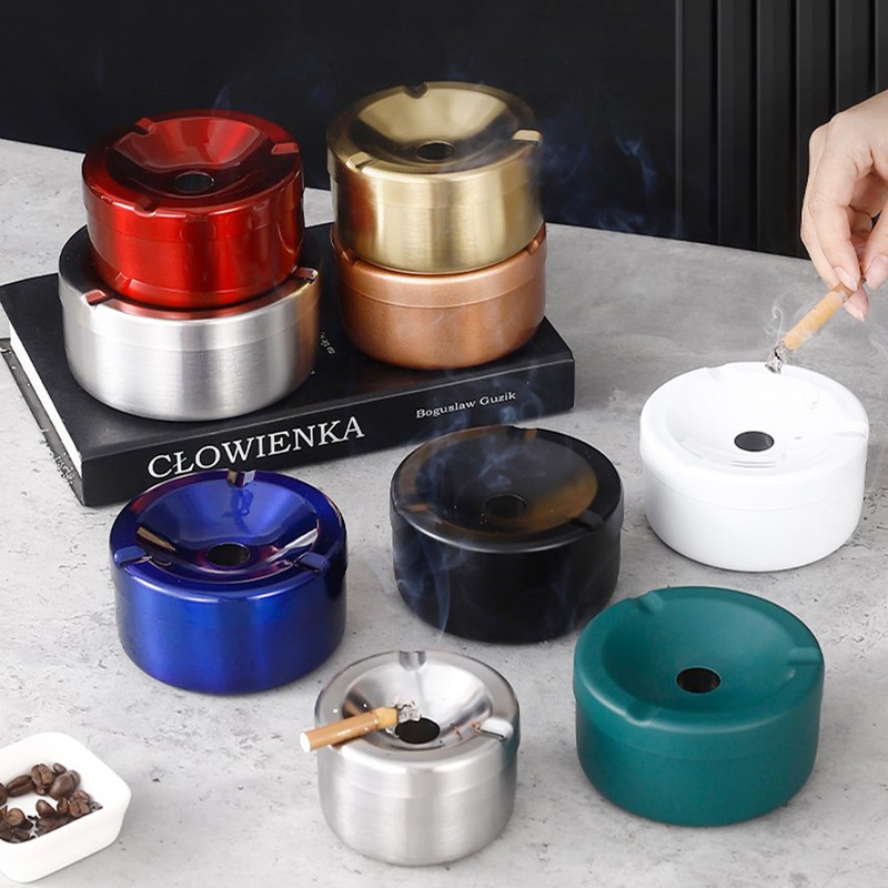 Hanlongyu Smokeless Ashtray for Outside Patio Waterproof, Stainless Steel Metal
