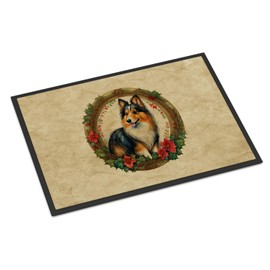 Caroline's Treasures DAC2429MAT Sheltie Christmas Flowers Doormat Front Door Mat Indoor Outdoor Rugs for Entryway, Non Slip Washable Low Pile, 18H X 27W