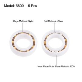 sourcing map 6800 Plastic Bearings 10x19x5mm Glass Ball Nylon Cage 5pcs