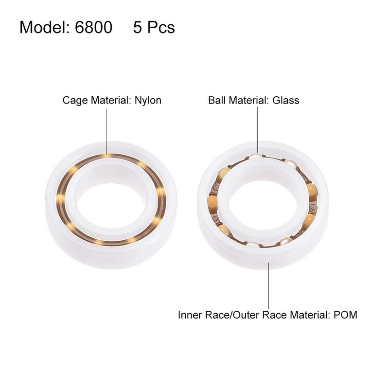 sourcing map 6800 Plastic Bearings 10x19x5mm Glass Ball Nylon Cage